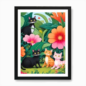 Cats In The Garden Art Print