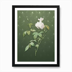 Vintage White Bengal Rose Botanical on Lunar Green Pattern n.0209 Art Print