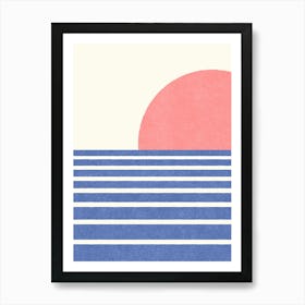 Sunset Beach Horizon Abstract Seascape Minimalism - Pink Blue Art Print