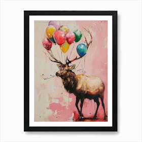 Cute Elk 3 With Balloon Art Print