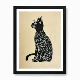 Egyptian Mau Cat Linocut Blockprint 6 Art Print