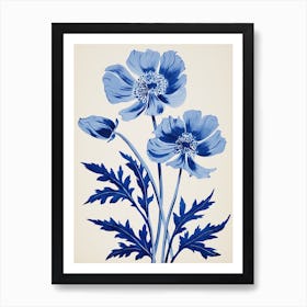 Blue Botanical Anemone 1 Art Print