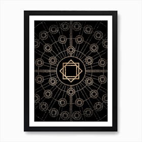 Geometric Glyph Radial Array in Glitter Gold on Black n.0433 Art Print