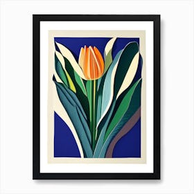 Tulip Leaf Colourful Abstract Linocut Art Print