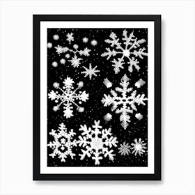 Intricate, Snowflakes, Black & White 2 Art Print
