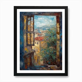 Window View Of Athens Greece In The Style Of Expressionism 2 Art Print