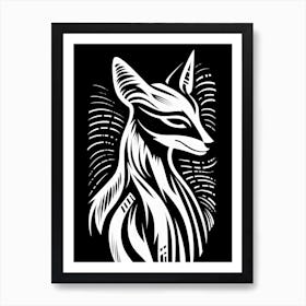 Linocut Fox Illustration 7  Art Print