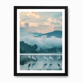 White Egrets On The Lake Art Print