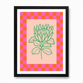 Modern Checkered Flower Poster Pink & Green 9 Art Print