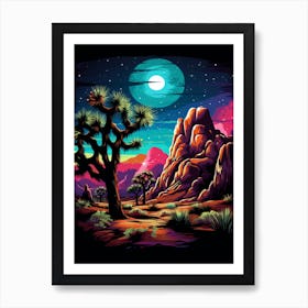 Joshua Tree In Rocky Mountains In Retro Illustration Style (3) Art Print