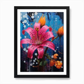 Surreal Florals Fuchsia 3 Flower Painting Art Print