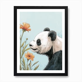 Giant Panda Sniffing A Flower Storybook Illustration 2 Art Print