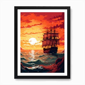 Sailing Ship At Sunset 1 Art Print