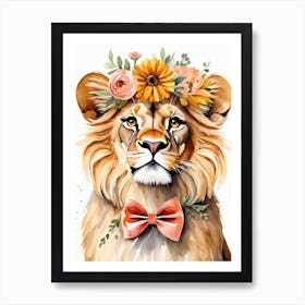Baby Lion Sheep Flower Crown Bowties Woodland Animal Nursery Decor (20) Art Print