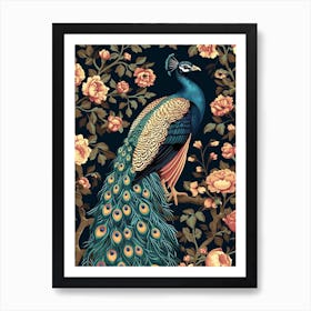 Floral Vintage Peacock Wallpaper Style 1 Art Print