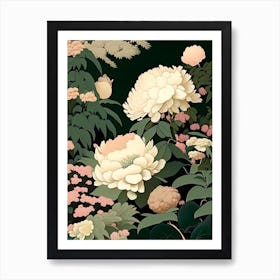 Japanese Peonies In A Garden 1 Vintage Sketch Art Print