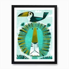 Lion With Pesky Toucan Art Print