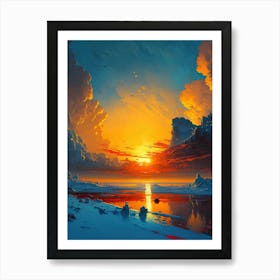 Sunset Over The Lake in Iceland Art Print
