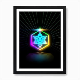 Neon Geometric Glyph in Candy Blue and Pink with Rainbow Sparkle on Black n.0287 Art Print