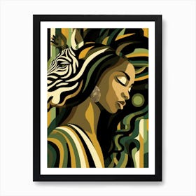 African Woman With Zebra Art Print