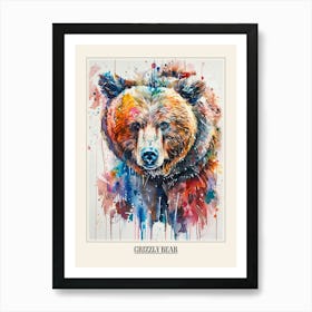 Grizzly Bear Colourful Watercolour 4 Poster Art Print