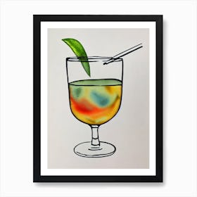 Dirty Shirley Minimal Line Drawing With Watercolour Cocktail Poster Affiche