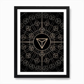 Geometric Glyph Radial Array in Glitter Gold on Black n.0026 Art Print