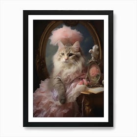 Cat On A Vanity Table Rococo Style 1 Art Print