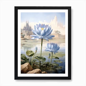 Blue Waterlily Flower Victorian Style 1 Art Print