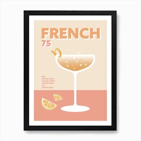 French 75 Cocktail Champagne Prosecco Pink Colourful Kitchen Wall Art Print