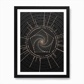 Geometric Glyph Symbol in Gold with Radial Array Lines on Dark Gray n.0131 Art Print