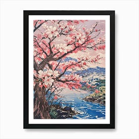 Cherry Blossoms By The River Art Print