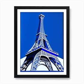 Eiffel Tower Symbol Blue And White Line Drawing Art Print