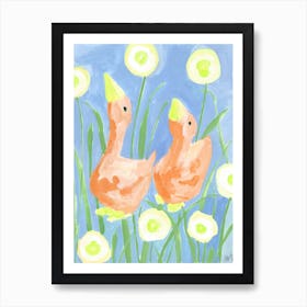 Orange Gees In The Garden Art Print