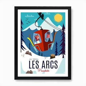 Les Arcs Cable Car Poster Blue & White Art Print