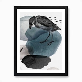 Feathered Friends Bird Black & Navy Art Print