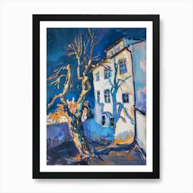 Tree In Front Of A House Art Print