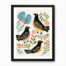 Folk Style Bird Painting Blackbird 2 Poster