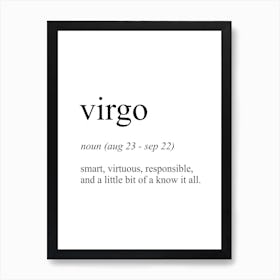 Virgo Star Sign Definition Meaning Art Print