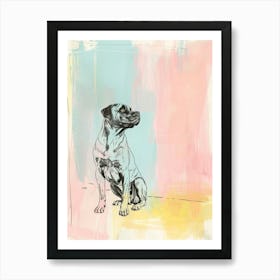 Boxer Dog Pastel Watercolour Line Drawing Art Print