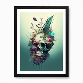 Skull With Splatter Effects 1 Botanical Art Print