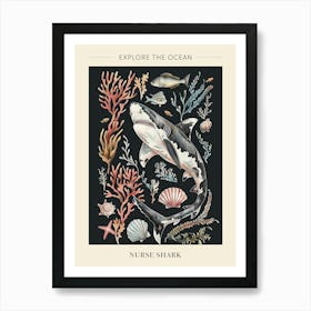 Nurse Shark Seascape Black Background Illustration 1 Poster Art Print