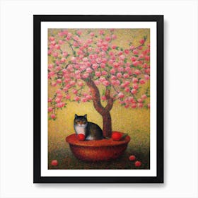 Apple Blossom With A Cat 2 Pointillism Style Art Print