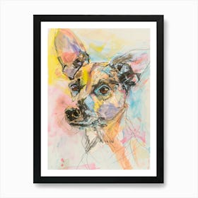 Colourful Portuguese Podengo Pequeno Dog Abstract Line Illustration 1 Art Print