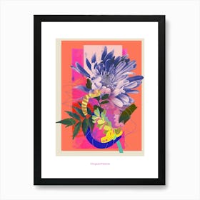 Chrysanthemum 4 Neon Flower Collage Poster Art Print