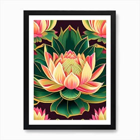 Lotus Flower Pattern Retro Illustration 5 Art Print