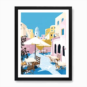 Santorini, Greece, Flat Pastels Tones Illustration 3 Art Print