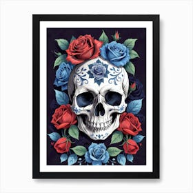 Sugar Skull Girl With Roses Painting (24) Art Print