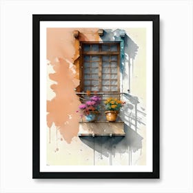 Abstract Balcony With Geraniums On Gran Canaria Art Print