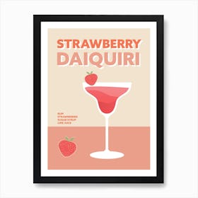 Strawberry Daiquiri Cocktail Pink Colourful Kitchen Bar Wall 1 Art Print